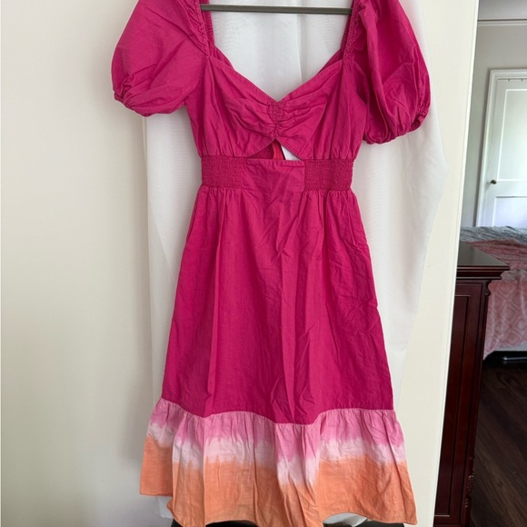 Pre-lived Sachin + Babi Vibrant Pink and Orange Bri Midi Dress Size 8 - Picture 4 of 7
